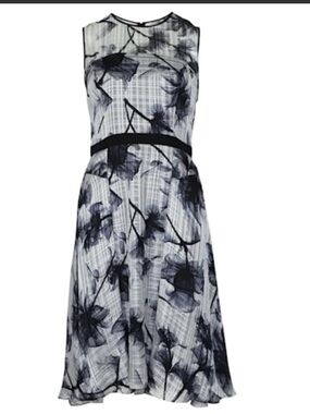 Jason Wu Sleeveless Silk Navy & White Floral A-Line Dress Size 2